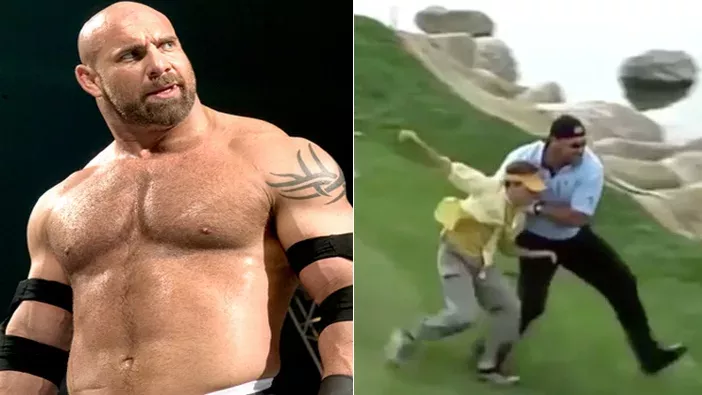 Dieser Mann hat die schlechte Idee, den Wrestler Bill Goldberg beim Golf zu stören…