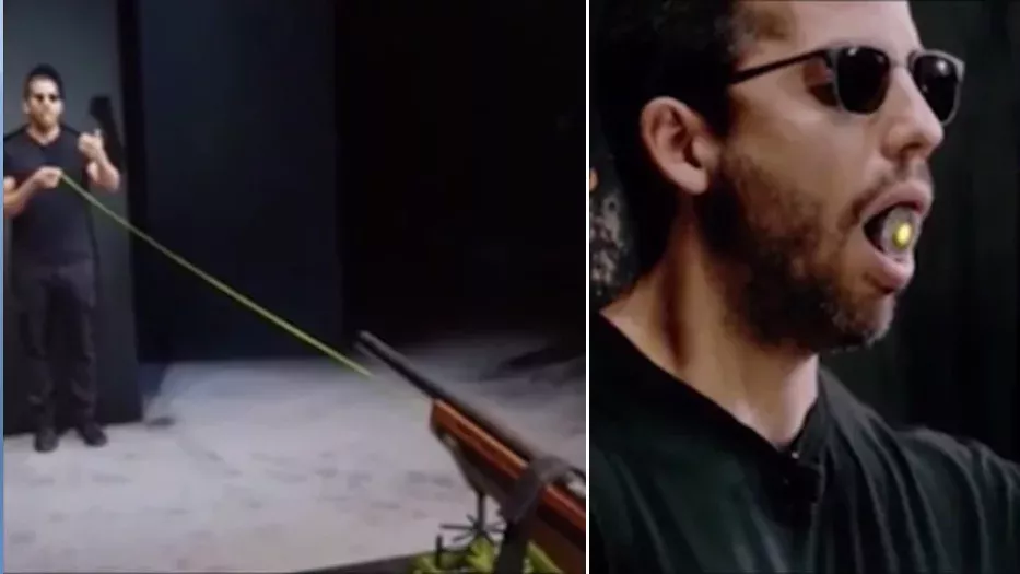 Der Magier David Blaine schießt sich in den Mund!
