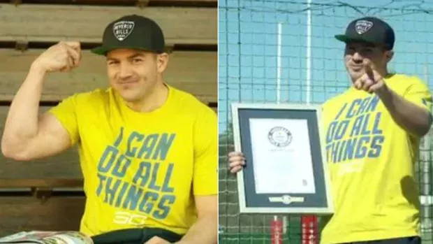 Drew Mitchell, professioneller Rugby-Spieler kommt ins Guinnessbuch der Rekorde mit einem originellen Kraftrekord