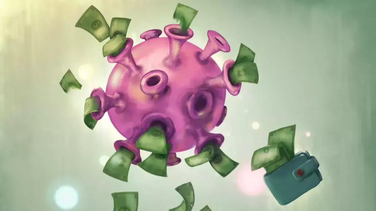 Digitale Illustration von rosa Virus auf grünem Hintergrund