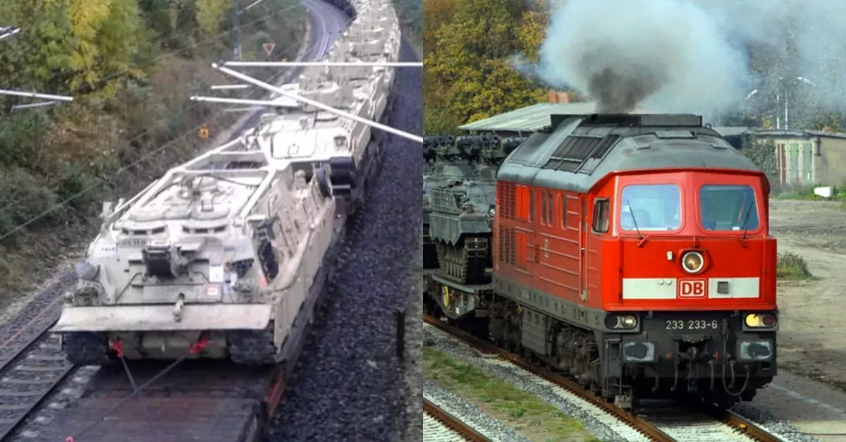 Zug voller Panzer rollt durch Deutschland