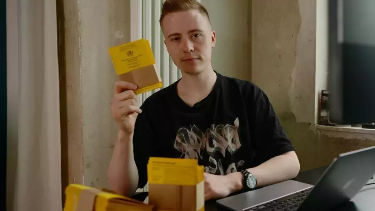 Marvin Wildhage mit leeren Impfpässen