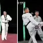 Kampf zwischen einem Taekwondo-Meister und einem Shaolin-Mönch