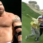 Dieser Mann hat die schlechte Idee, den Wrestler Bill Goldberg beim Golf zu stören…