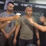 URCC: Kiko Matos bespritzt Baron Geisler beim Wiegen mit seinem Urin