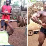 Kulbila Samson, ein Bodybuilder aus Ghana, kommt mit Behelfsmaterial zu beeindruckenden Ergebnissen