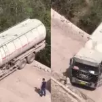 Extremes Wendemanöver: Truck wendet direkt am Abgrund