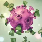 Digitale Illustration von rosa Virus auf grünem Hintergrund