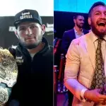 links: Khabib Nurmagomedov mit seinem Vater, rechts: Conor McGregor