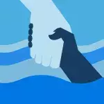 Illustration zweier Hände, die über dem Meeresspiegel ineinandergreifen 