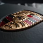 Porsche emblem on a steering wheel