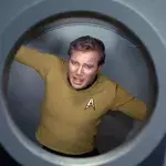 William Shatner as Captain James T. Kirk in the pressure chamber on the USS Enterprise on the Star Trek: The Original Series episode "Space Seed." Original air date February 16, 1967