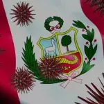 Eine grafische Darstellung des Coronavirus mit peruanischer Flagge im Hintergrund