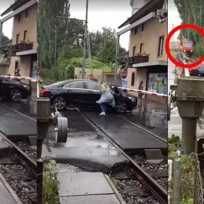 Schweiz: Auto eingeklemmt zwischen Schranken, Passanten flippen aus und der Zug rollt an!