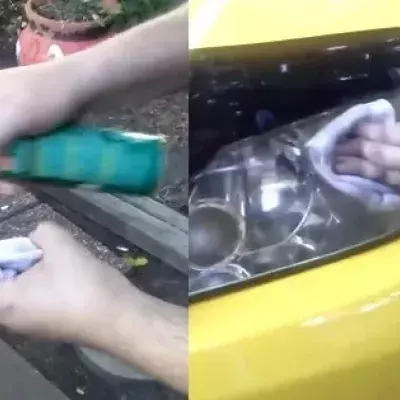 Autoscheinwerfer mit Mückenspray reinigen