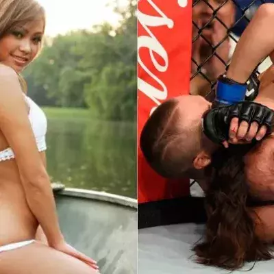 Michelle Waterson aka „Karate Hottie“ blutverschmiert nach ihrem Kampf gegen Rose Namajunas