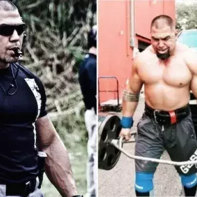 Tony Sentmanat setzt noch einen auf seine bisherigen Workouts drauf! Er zieht einen Pickup und hebt dabei eine Gewichtstange!