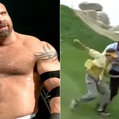 Dieser Mann hat die schlechte Idee, den Wrestler Bill Goldberg beim Golf zu stören…