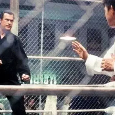 Steven Seagal im Käfig mit einem Taekwando-Schwarzgurt