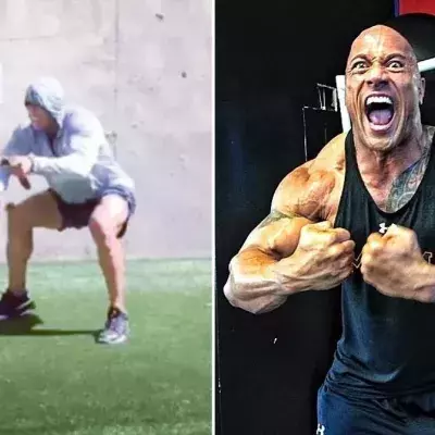 The Rock zeigt seine Kampfmaschinen-Routine an der "Battle Rope"