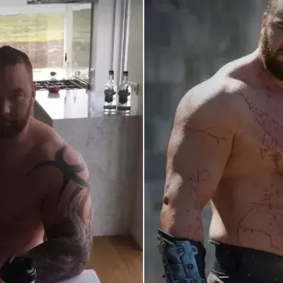 Hafthor Bjornsson probiert eine Technik von Rocky aus