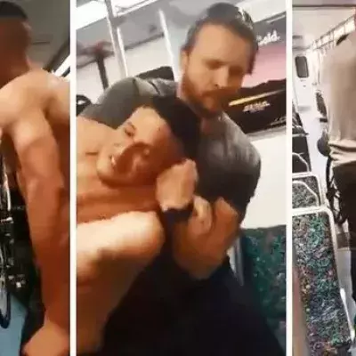 Ein gefährlicher Mann wird in der Metro mit einem Würgegriff außer Gefecht gesetzt