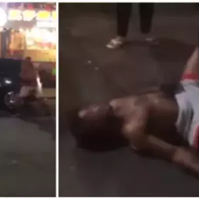 Ein Betrunkener sucht Ärger mit einem Lieferanten, der anscheinend ein MMA-Kenner ist