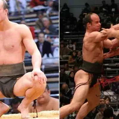Ein Judoka schlägt die schwersten Sumoringer