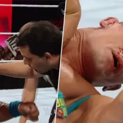 Seth Rollins bricht John Cena mitten im Kampf die Nase