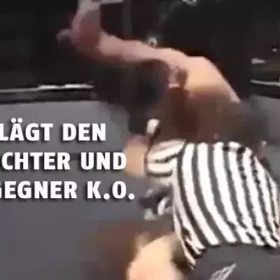Dieser verrückte Boxer hat keine Gnade für seinen Gegner und schlägt zusätzlich den Kampfrichter K.O.