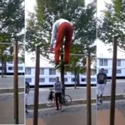Muskelfail! Ihm fällt die Klimmzugstange auf den Kopf