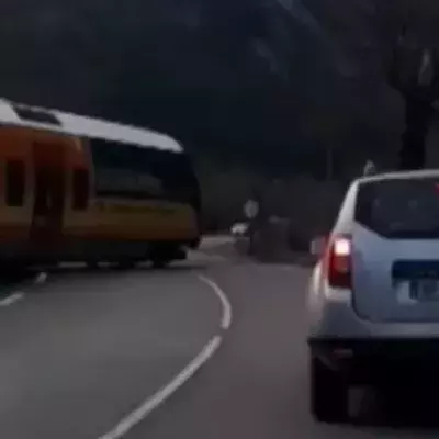 Der Zug kommt angerollt, doch die Bahnschranken sind oben