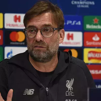 Fußballtrainer Jürgen Klopp auf einer Pressekonferenz