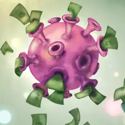 Digitale Illustration von rosa Virus auf grünem Hintergrund