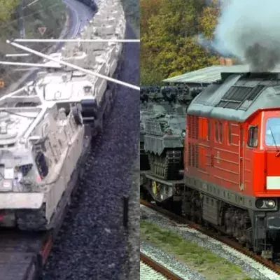 Zug voller Panzer rollt durch Deutschland