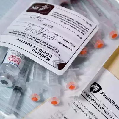 Syringes and a vial of Moderna COVID-19 vaccine during a COVID-19 vaccine clinic held at the Penn State Health St. Joseph Downtown Campus in Reading on August 18, 2021