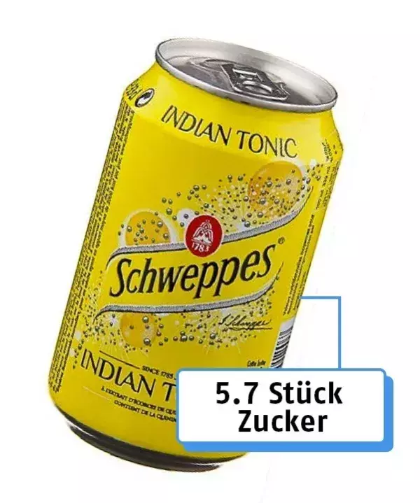 12. Schweppes Tonic: 5.7 Stück Zucker
