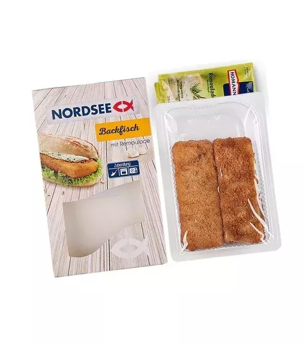 In der Packung wäre Platz für drei Zentimeter längere Fischfilets gewesen. Von außen ist das natürlich nicht zu sehen.