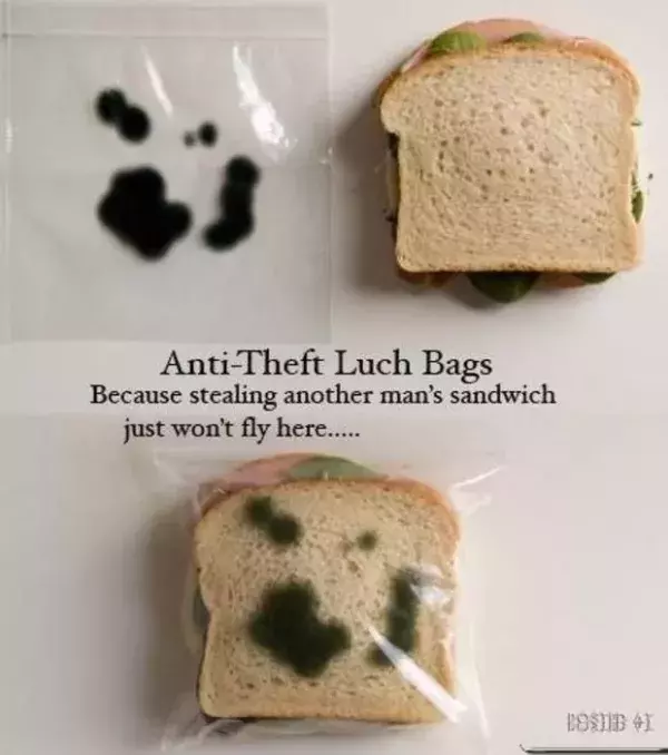 Eine Tüte mit Schimmelflecken, damit das Frühstücksbrot nicht geklaut wird