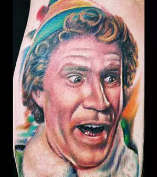 Tattoo von Will Ferrell als Weihnachtself
