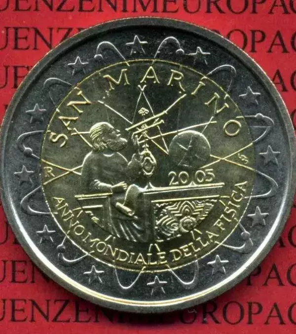 2-Euro-Münze aus San Marino: Eine Gedenkmünze. 2005 erschienen 130.000 Exemplare. Ungefähr 120 Euro wert.