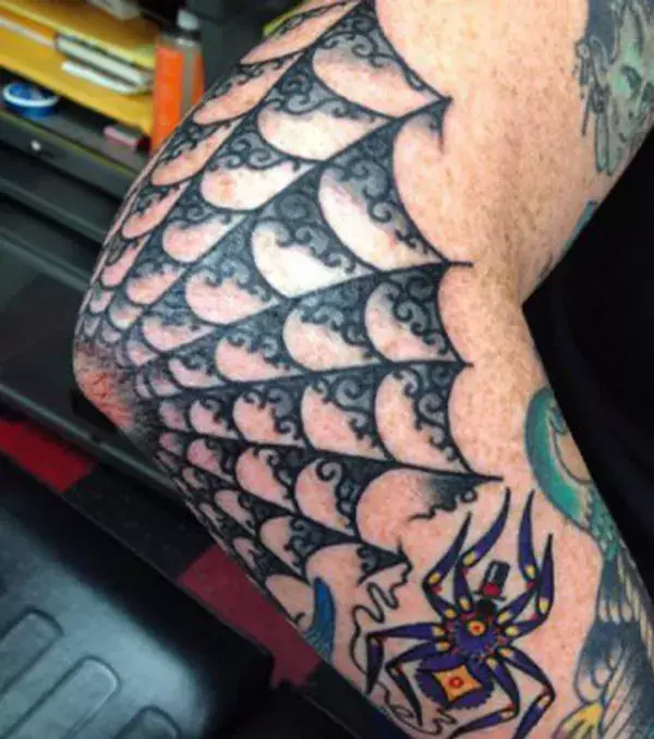 Bedeutung von Gefängnis-Tattoos –Spinnennetz: Steht für einen vorherigen Gefängnisaufenthalt. Je länger das Netz, desto länger die Haft.