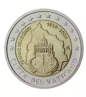 Zwei-Euro-Münze aus dem Vatikan: Diese Münze kam zum 75. Jubiläum im Jahr 2004 in Umlauf. Es gibt nur 86.000 Exemplare. Sammler zahlen hierfür mehrere hundert Euro.