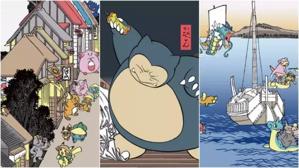 Von Kuenstlern kreierte Illustrationen wie im Japan des 19. Jahrhunderts